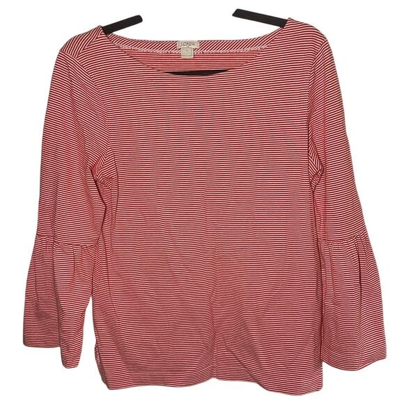 J. Crew Women's Red White Striped Peplum Long Sleeve Top Size Small - Picture 1 of 7